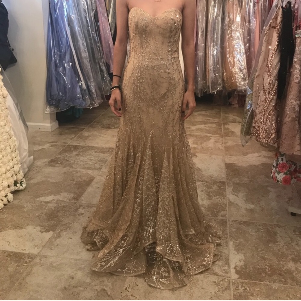 Gold Glitter Strapless Dress Mermaid Style Gem